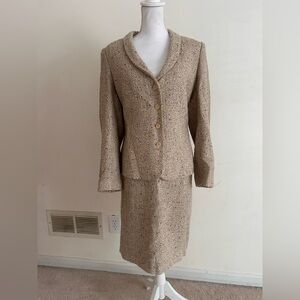 KALIKO Blazer & Skirt Suit Cream Wool Skirt Size UK 14 Top UK 16 Bottom Business